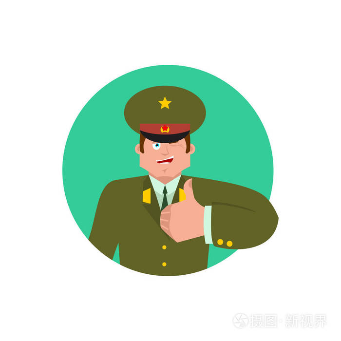 俄罗斯军官竖起大拇指眨眨眼士兵高兴表情军事
