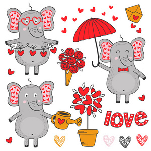 爱情中的一组孤立的大象第2部分矢量插图EPS