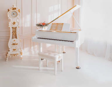 白色大钢琴站立在典雅的内部