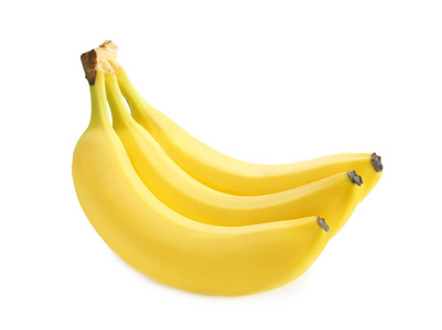 白色背景下一串美味的成熟香蕉