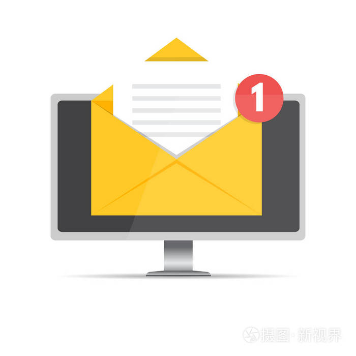 获取电子邮件概念带有通知的桌面矢量图
