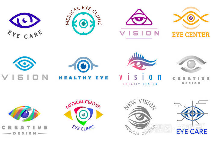 眼睛标志矢量眼球图标眼睛看视觉和睫毛标识医疗光学公司监督图在白色
