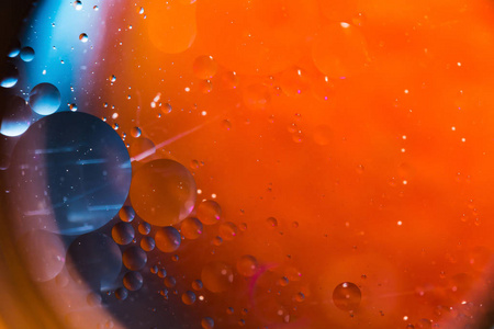 混合水和油, 美丽的颜色抽象背景基于圆和椭圆形, 宏观抽象