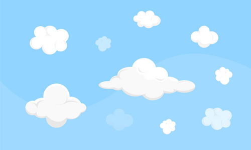可爱的矢量在蓝天上不同的云彩。游戏资产