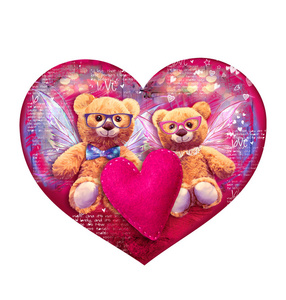 快乐情人节贺卡。爱的心。泰迪熊