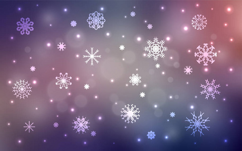深粉红色蓝色矢量背景与圣诞雪花。 闪烁的抽象插图与冰晶。 新年设计为您的广告海报横幅。