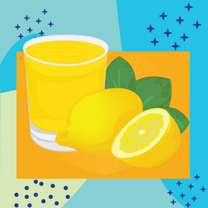 彩色背景柠檬汁矢量插图