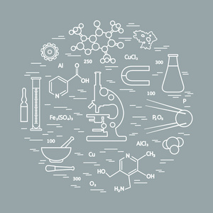 各种科学，教育元素的程式化的矢量图标