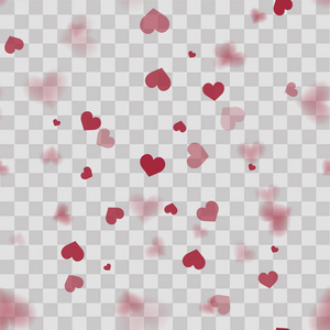 透明的背景下, 红色的心脏无缝模式。矢量