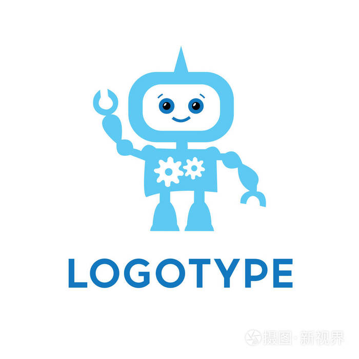 机器人标志模板白色背景上分离的可爱的标志型未来技术