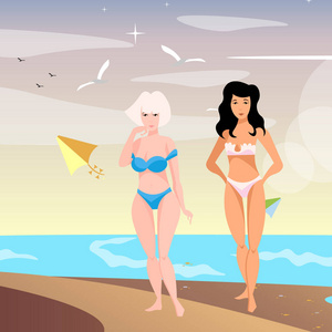 海滩上的两个年轻女子