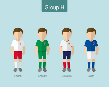 2018足球或橄榄球队制服。H 组与波兰塞内加尔哥伦比亚日本