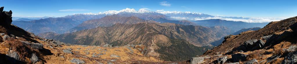 从吉普赛人峰的喜马拉雅山脉的全景视图