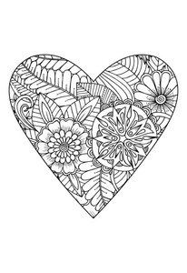 s day theme. Heart with flower pattern. Vector white and black d