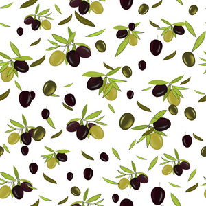 橄榄树枝无缝花纹, 橄榄背景。地中海美食壁纸。包装墙纸或印刷品插图