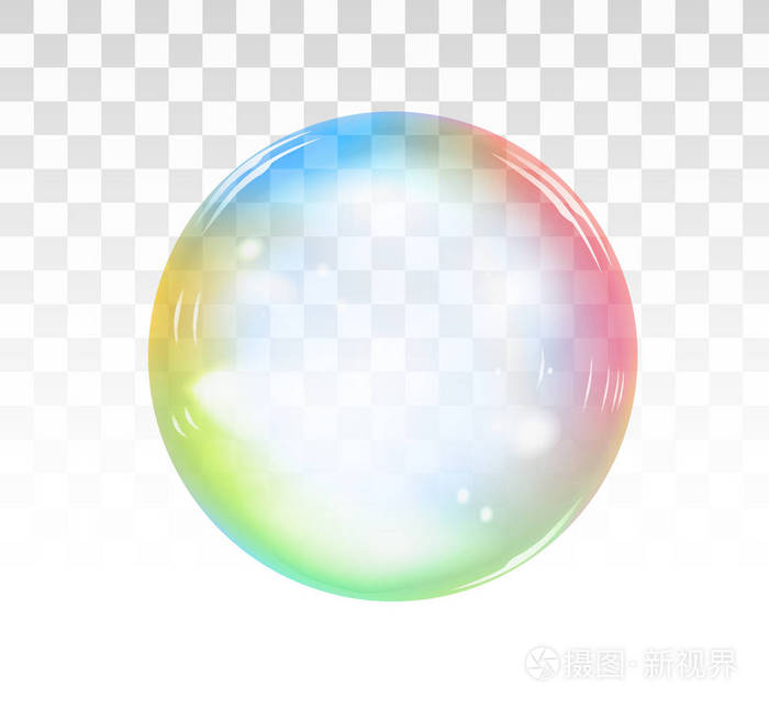 在透明背景下的彩虹肥皂泡沫.矢量插图
