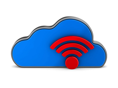 在白色背景上的云和标志 wifi。隔离 3d illustrati