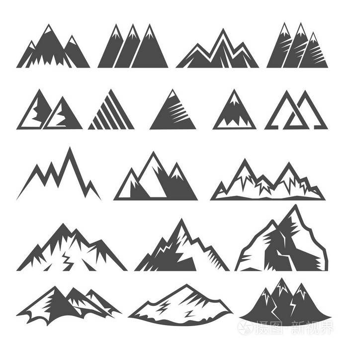 山地标志矢量安装标识山顶高山峡谷徒步登山攀岩或在阿尔卑斯山旅行在