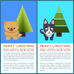 快乐的圣诞犬组矢量插图