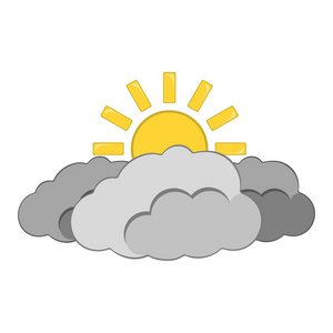 太阳与云图标。白色背景下的网络天气标签。卡通矢量插图