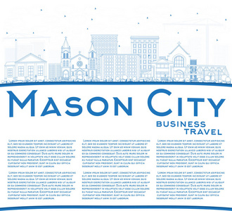 概述梅森城市爱荷华州天际线与蓝色建筑和拷贝温泉