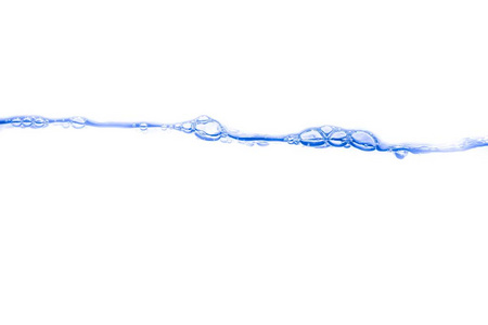 水溅蓝色墨水和气泡的空气显示在白色背景上的运动与复制空间。