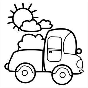 可爱的卡通卡车白色背景为儿童打印T恤彩色书有趣和友好的性格为儿童。