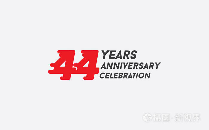 44周年纪念标志型矢量插图与红色飞溅数字隔离白色背景