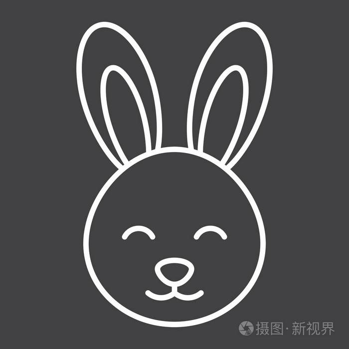 复活节兔子线图标复活节和假日兔子标志矢量图形在黑色背景的线性模式