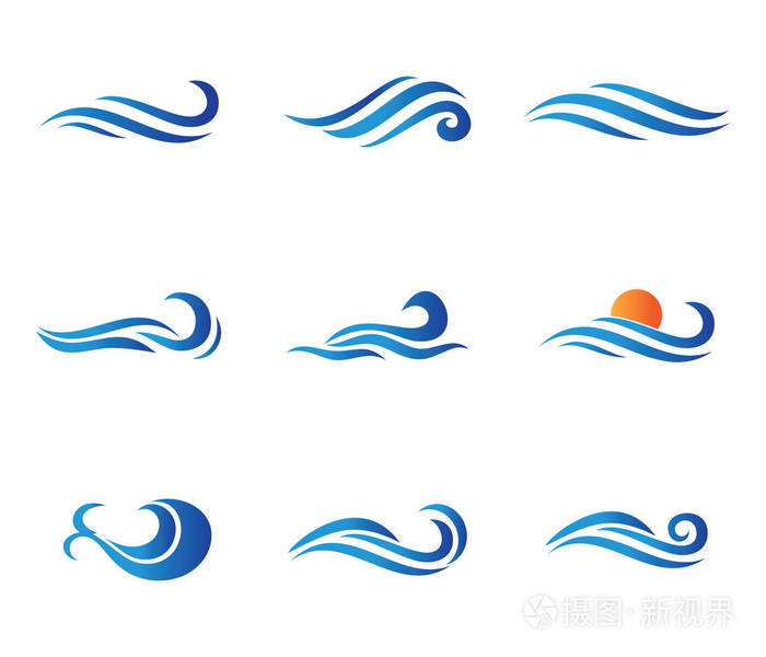 动态波浪,海洋海浪家庭度假胜地,帆船,海洋巡航游的矢量标志设计