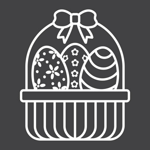 复活节彩蛋在篮子线图标, 复活节和假日, 装饰标志矢量图形, 在黑色背景的线性模式, eps 10