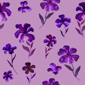 深色无缝花型紫罗兰和紫色手绘花朵