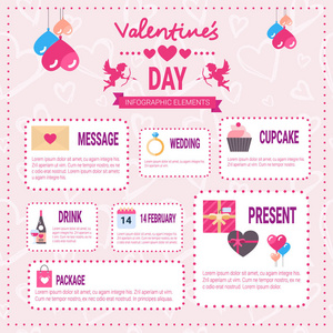 情人节信息元素图标粉红色背景, 爱假日信息图形