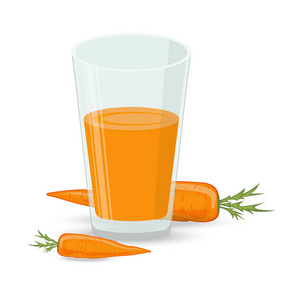 杯胡萝卜汁和新鲜胡萝卜放在白色的背景