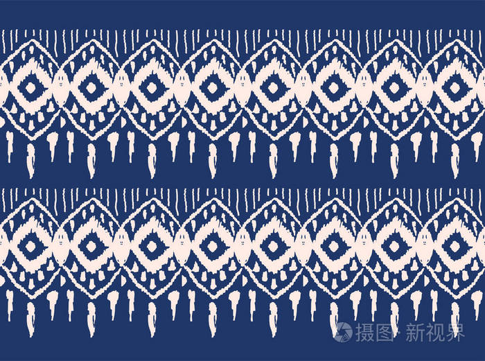矢量扎染无缝花纹.手绘 shibori 打印带条纹.墨质感日本背景