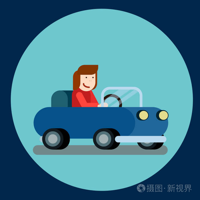 快乐的女人开车.愉快的女司机的向量例证