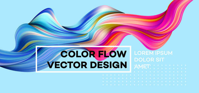 现代多彩的流动海报。波浪液体形状在蓝色背景。设计项目的艺术设计。矢量插图