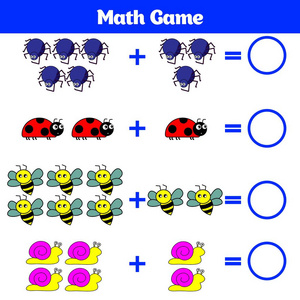 数学教育游戏对于儿童。对于孩子来说，计数活动学习减法工作表。矢量图