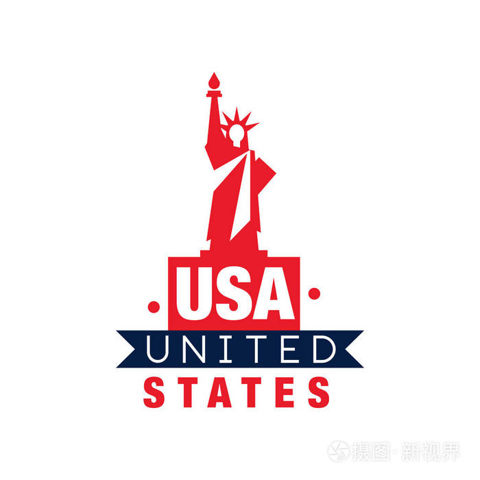 黑白标志与自由女神像剪影美利坚合众国国家标志在红色蓝色颜色用于