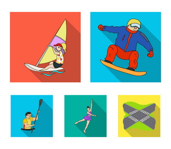 滑雪, 航海冲浪, 花样滑冰, 皮划艇。奥林匹克体育集合图标平面式矢量符号股票插图网站