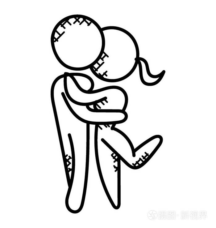 一个女孩和一个男孩互相拥抱涂鸦矢量