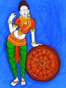 印度女性雕塑水彩画的复古雕像