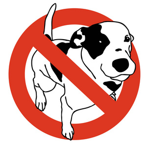 没有入境狗。 禁止养狗。 严格禁止遛狗。 阻止动物。 矢量黑白坐狗白色背景隔离。