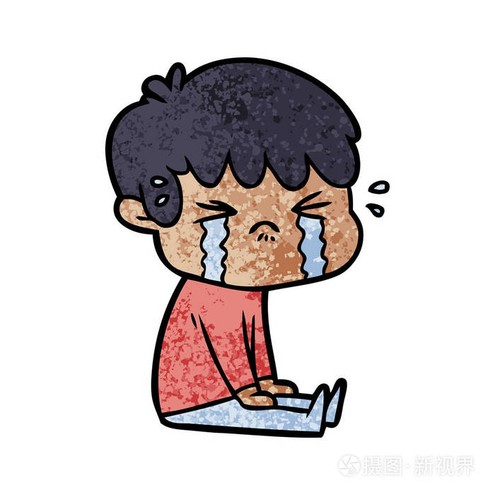 卡通男孩哭泣的矢量插图
