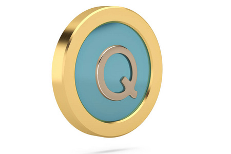 金色戒指与字母 Q 在白色背景. 3 d 例证