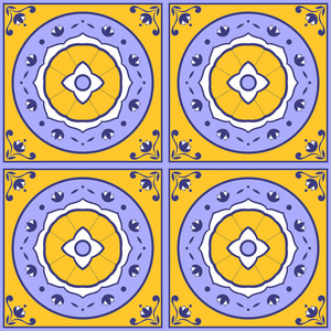 瓷砖图案矢量无缝与花卉图案。Azulejo 葡萄牙瓷砖, 西班牙, 摩洛哥, 意大利马约利卡或阿拉伯瓷砖设计