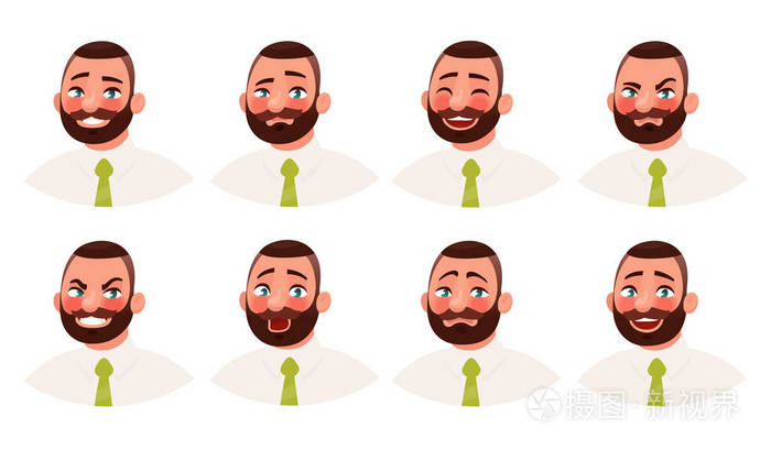 有不同情绪的商人.有胡子的人办公室工作人员 emoji 表情.