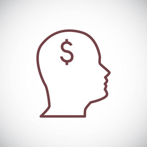 人的头与美元标志在白色背景与灰色角落。