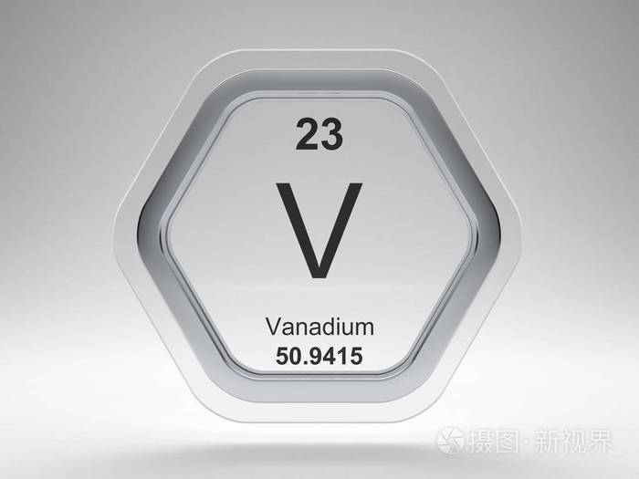 现代玻璃和钢铁图标元素周期表中的钒符号