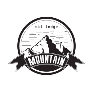 山徽会徽矢量插画。旅游组织的山地和旅游图标